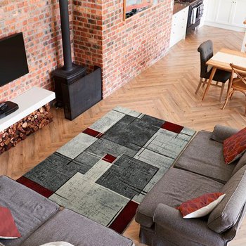 Alfombras 100% Polipropileno HEAT-SET FRISÈ Alfombra geométrica cuadro gris 160x230